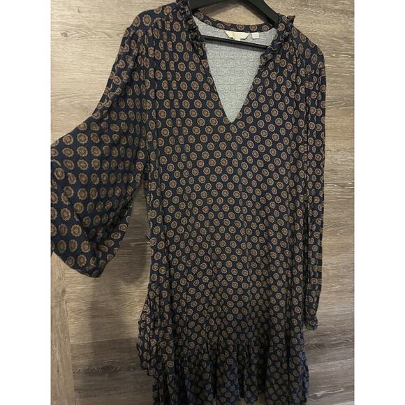 Boden Womens V Neck Sz 16 Dress Sunflower Geometric Tiered Stretch Flare Sleeve - Picture 3 of 7